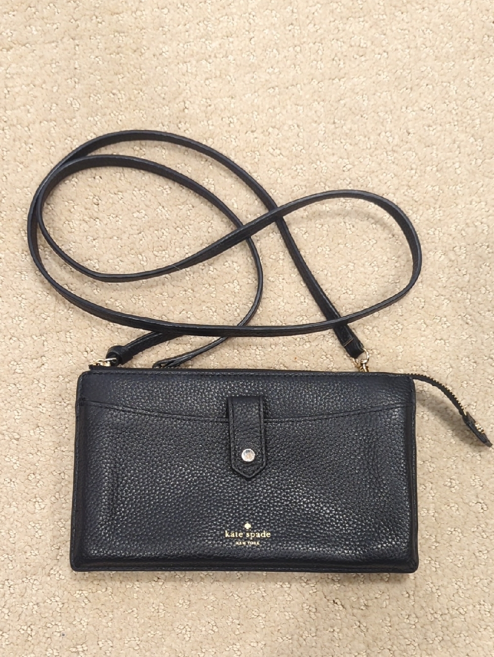 kate spade black pebbled leather crossbody wallet bag